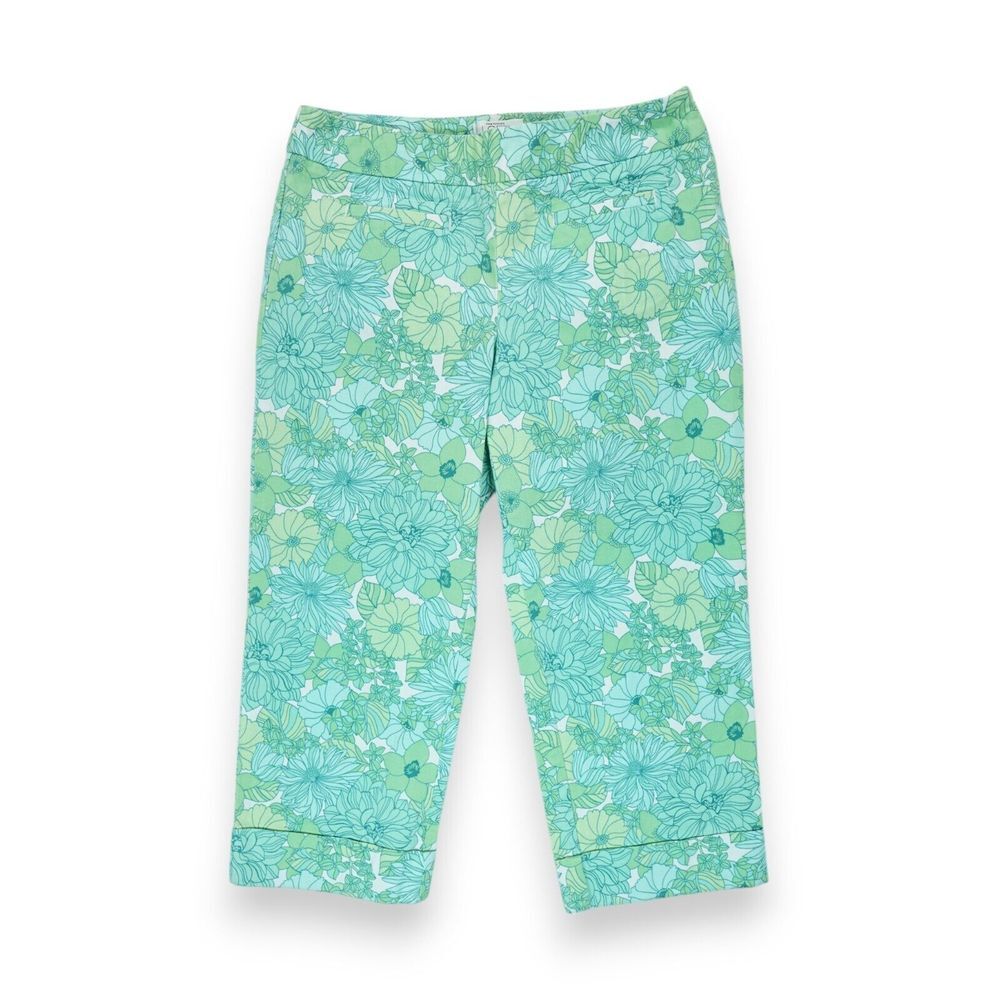 LOFT Women's Crop‎ Green Floral Pants Size 2P Petites Side Zipper Closure